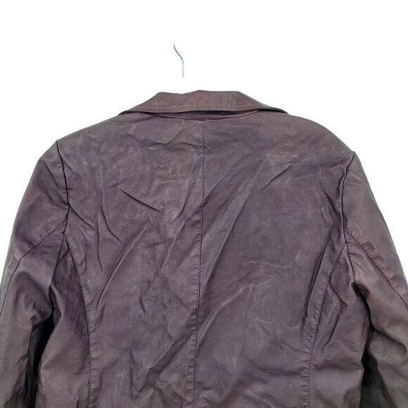Womens Oxblood Vegan Faux Leather Jacket Sz L Eggplant Purple Blazer Button Up - Picture 8 of 10